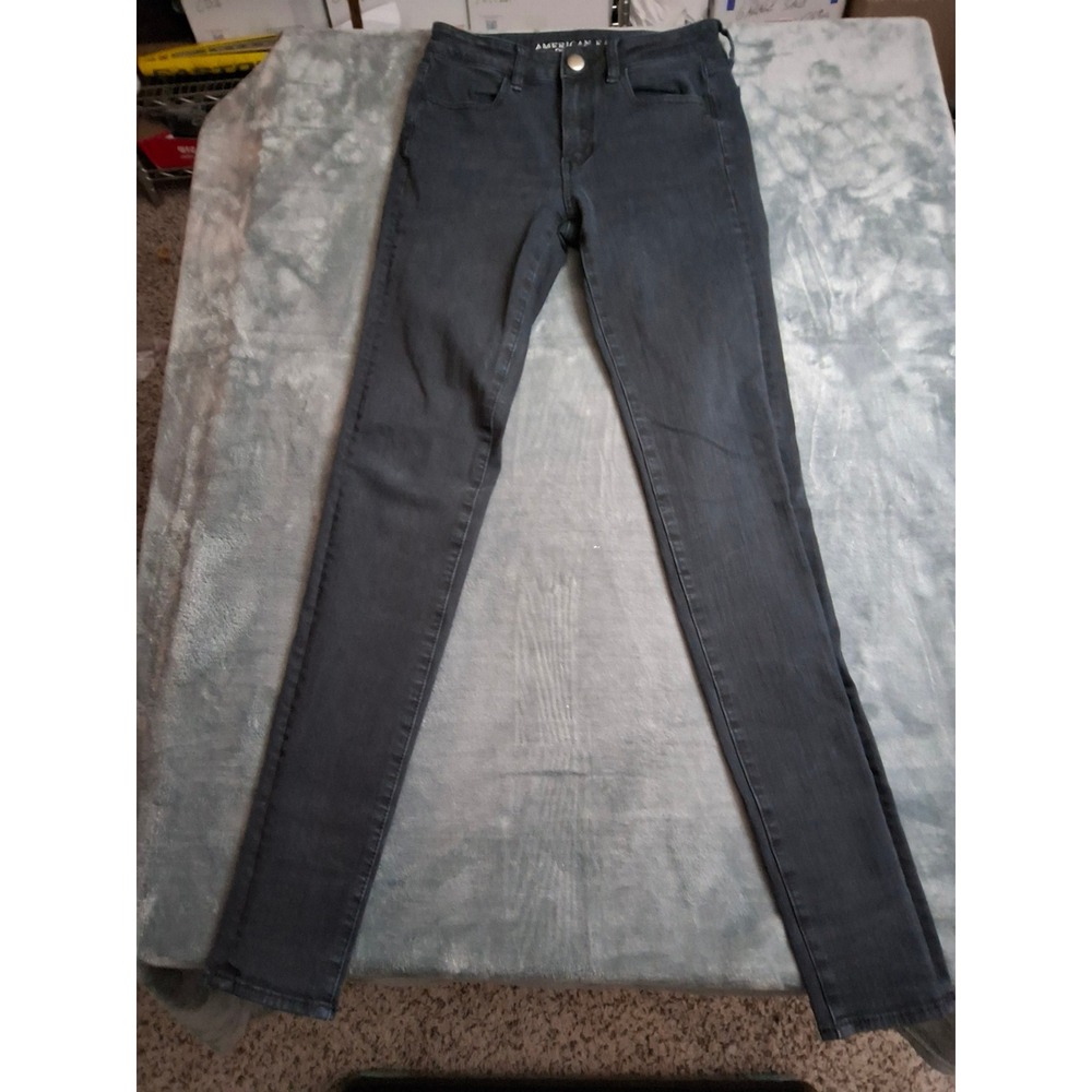 American Eagle Hi-Rise Jegging 360 Super Stretch Faded Black Jeans Women 4
